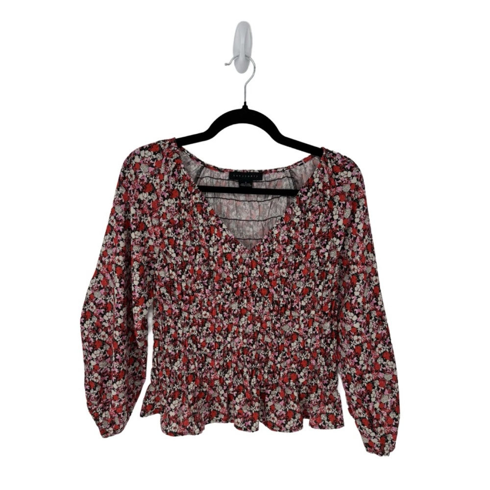 Sanctuary Red Floral Smocked Long Sleeve Blouse Womens‎ Red Size S $99